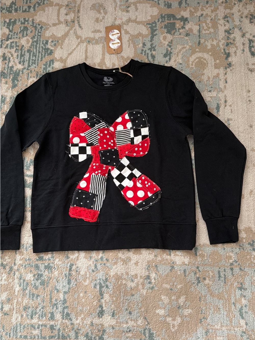 Black women’s bow handmade Sweatshirt with Red & Black Patchwork Bow
